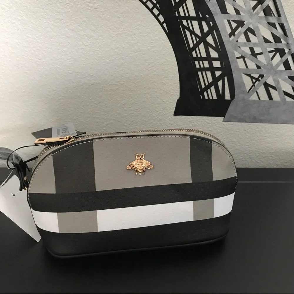 PLAID COSMETIC BEE BAG NWT